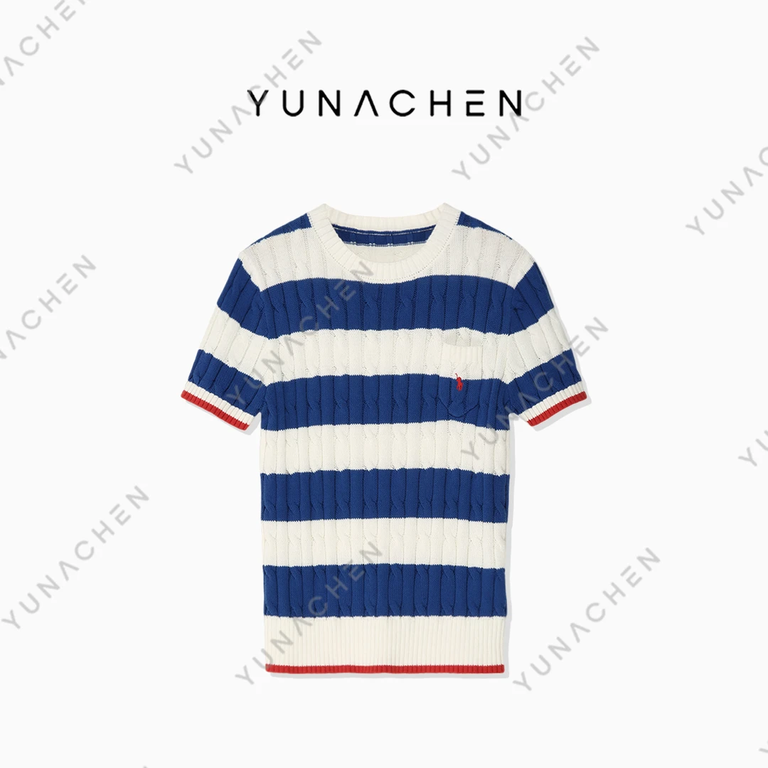 菠萝宝宝【碧海天】D20 春夏时尚百搭条纹设计撞色女装T恤369-80648