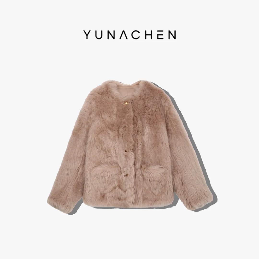 YUNACHEN现货【方觅】J23 秋季圆毛绒气质短款毛呢大衣外套62-23225
