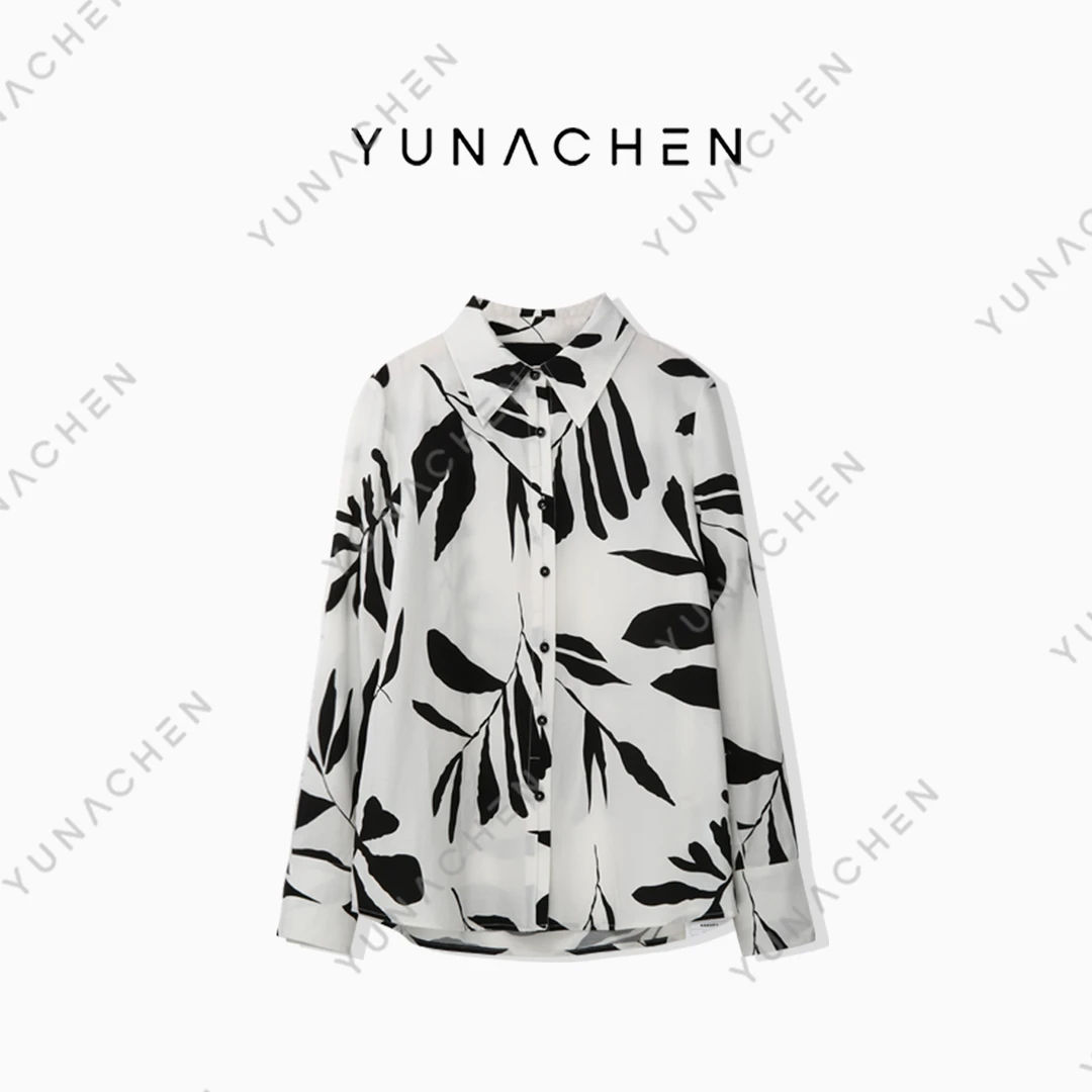 YUNACHEN现货【彼岸】C15时尚印花气质休闲长袖衬衫01-999-M23QC41A