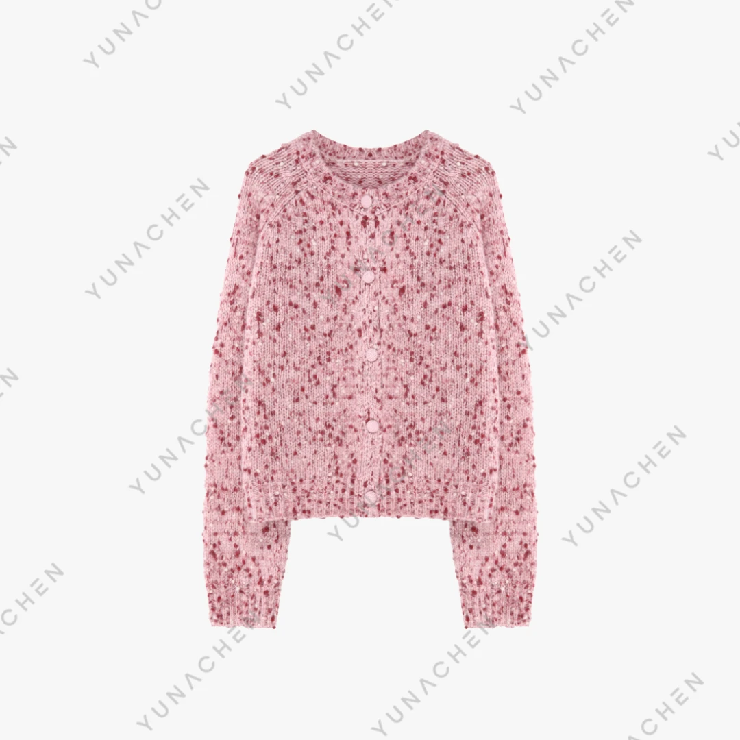 菠萝宝宝【糖果】ZJ5厚款复古纽扣花纱开衫粗颗粒羊毛绒衫640-T-525