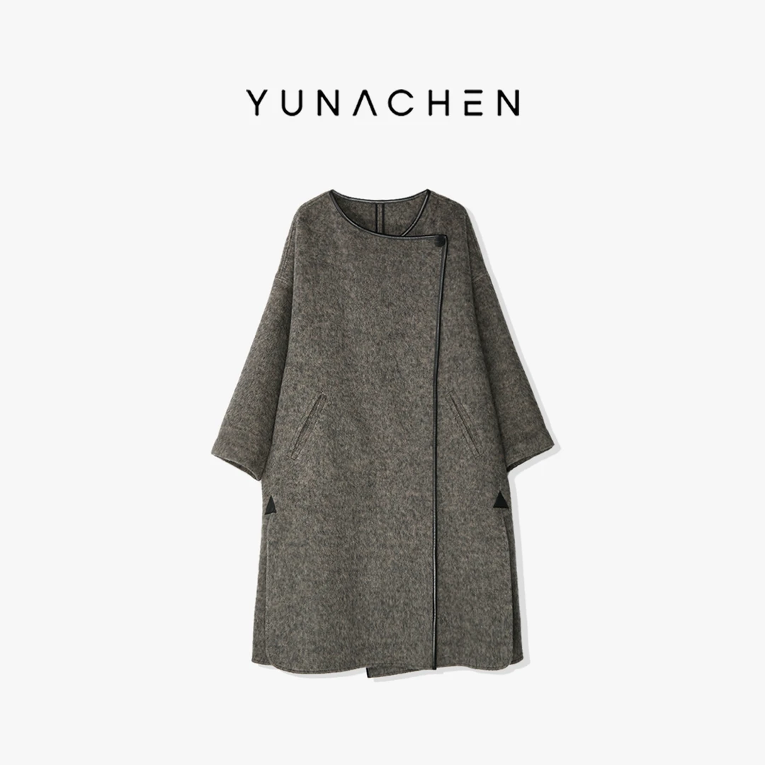 YUNACHEN现货【锦晨】 L16休闲简约圆领长款毛呢大衣191-R2310DY626