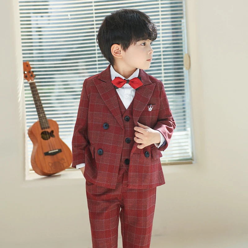 【25新款】儿童礼服礼服男英伦男孩花童婚礼童装演出服春秋韩版格子