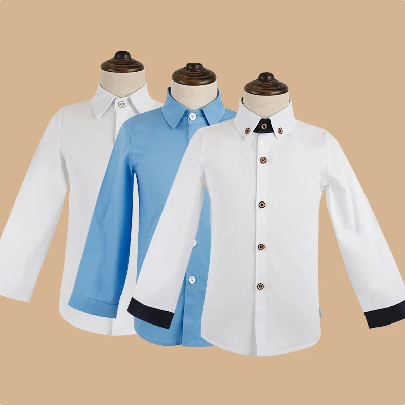 【衬衫】儿童长袖新款韩版男童纯白棉衬衫中小童衬衣翻领童装衬衣
