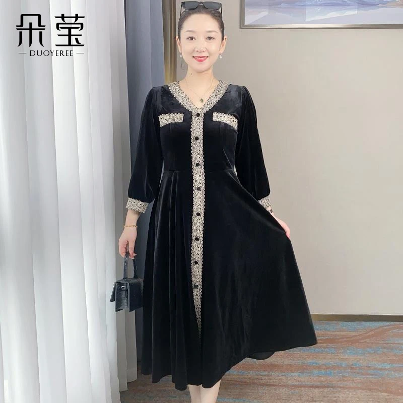 SL妈妈秋装气质洋气连衣裙2024新款中年女中老年显瘦长裙子YZ811