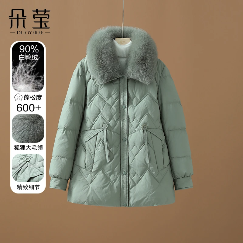 中年妈妈冬装狐狸毛领中长款羽绒服2024新款中老年女加厚外套GY21