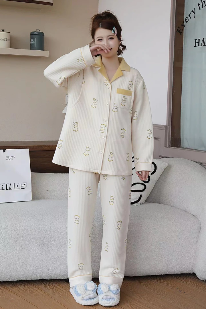 网红爆款睡衣女春秋季长袖月子服开衫家居服