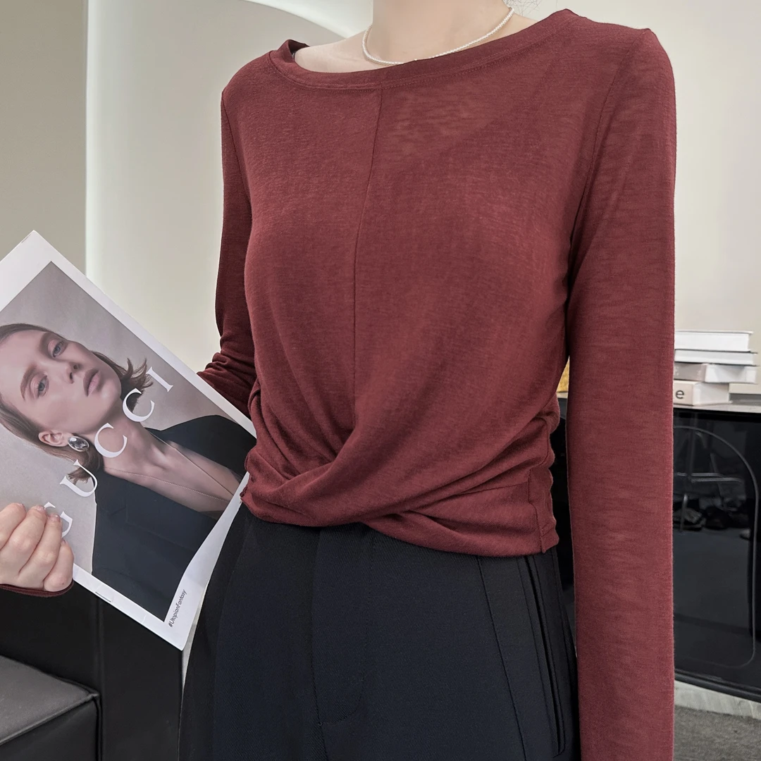 娜比小新长袖T恤女秋季薄款休闲防晒罩衫短款上衣纯色百搭