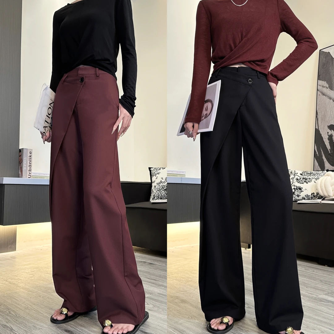 娜比小新不规则腰头设计夏末初秋美式垂感宽松显瘦简约阔腿裤女