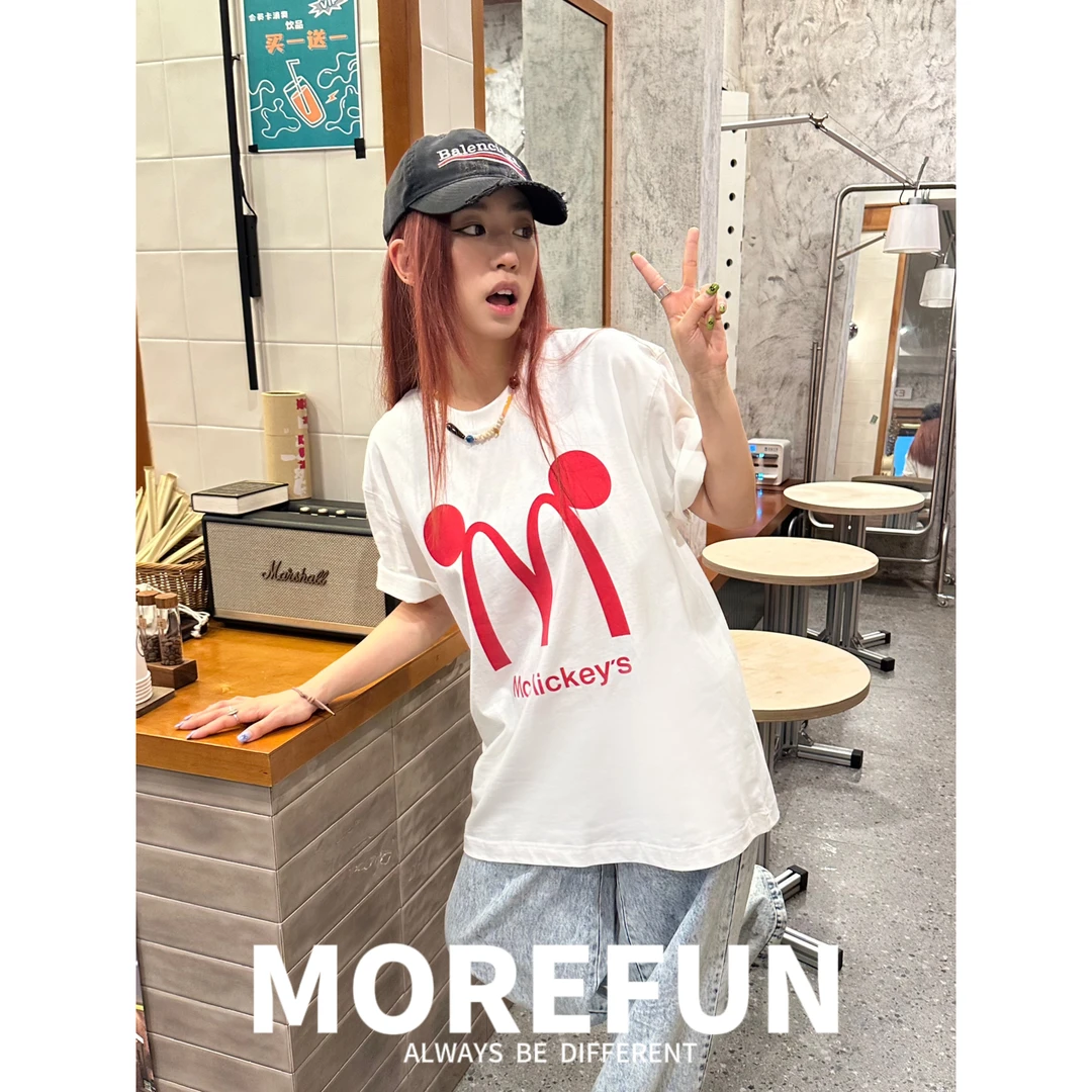 MOREFUN【麦当当女孩】2024夏季上新t恤休闲宽松印花百搭时尚