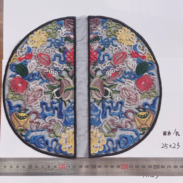 圆形蝴蝶民族风服装辅料电脑刺绣补贴大号布贴中国风旗袍贴花