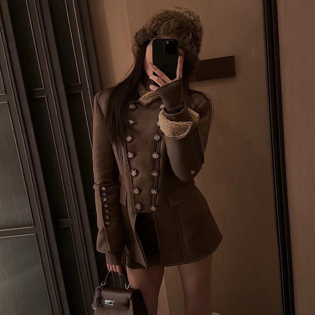 【O.S零小零】美拉德皮西装外套女秋冬季新款气质英伦风收腰皮外套