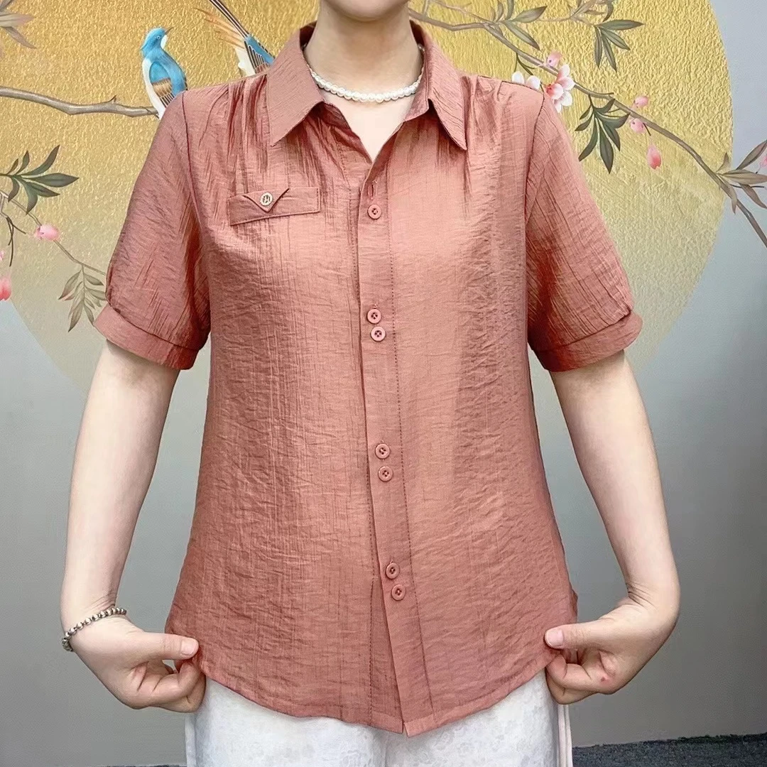 2024新款中老年衬衫大码显瘦洋气时尚休闲夏季宽松小衫棉麻上衣