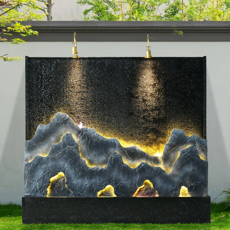 水幕墙流水屏风公司酒店别墅背景室内外庭院花园假山鱼池喷泉景观