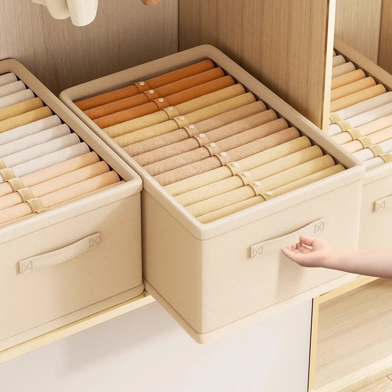 衣服收纳箱家用衣物裤子布艺收纳盒棉麻衣物裤子储物箱抽屉整理盒