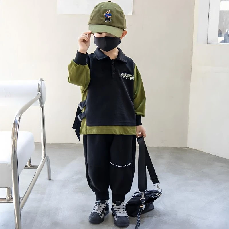 男童套装春款洋气韩版儿童春秋装2023新款帅气男孩炸街工装两件套