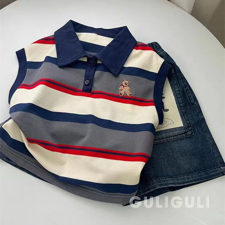男童时装夏季2024韩版洋气无袖外穿帅气儿童POLO衫宝宝条纹夏装