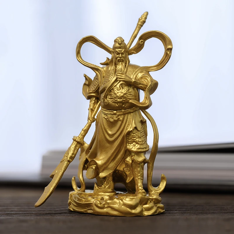 关羽摆件武财神关公神像立刀关二爷伽蓝菩萨佛像小黄铜像家居礼品