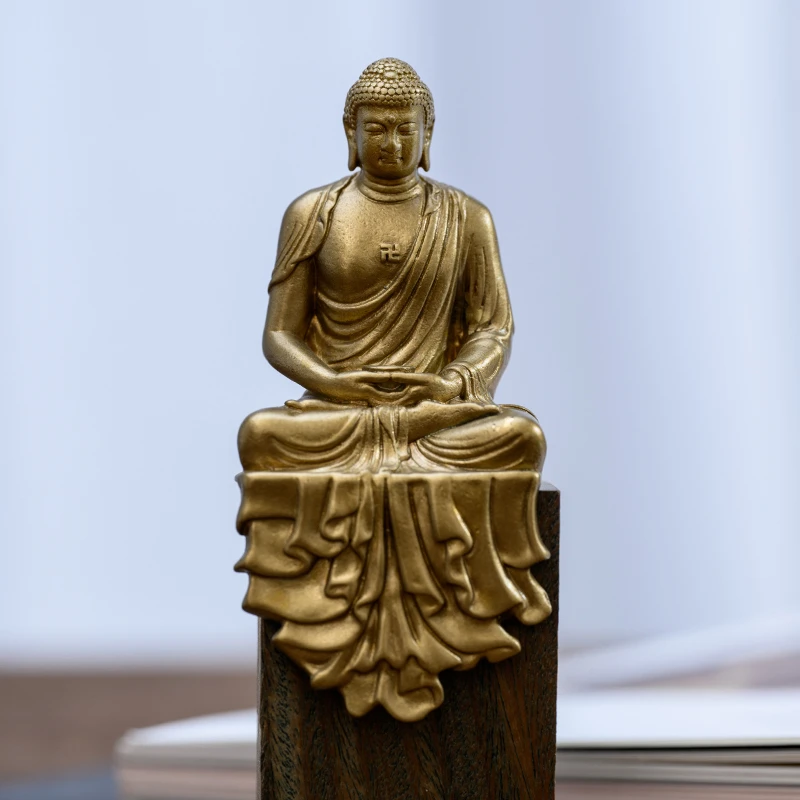 简修行西方三圣佛像阿弥陀佛佛像纯黄铜坐像随身本命佛家居装饰品