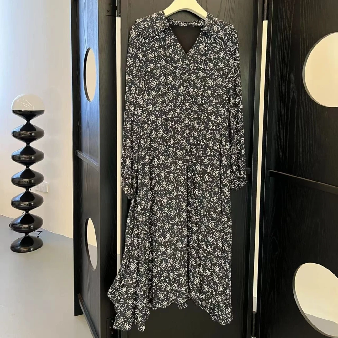 不退不换！！ 氛围感可拆卸小翻领韩系显瘦碎花连衣裙