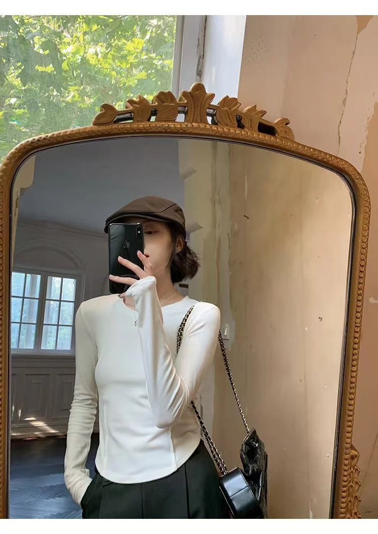 特价不退换【马甲线】真德绒锁温圆领长袖修身显瘦内搭打底