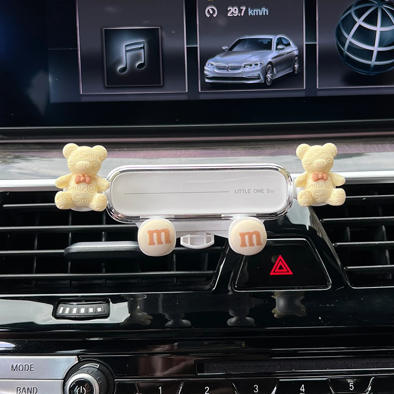 汽车手机支架车载手机架卡通小熊车内空调出风口重力支撑导航支架