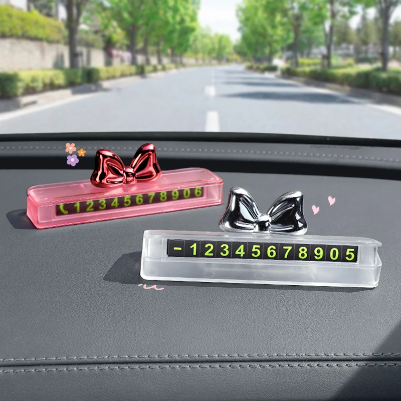 蝴蝶结汽车停车牌电话号码牌卡通挪车牌车载内饰摆件用品车上大全