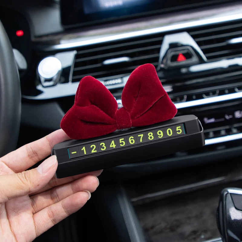 汽车临时停车牌蝴蝶结创意车载电话号码移车挪车牌车内装饰用品女