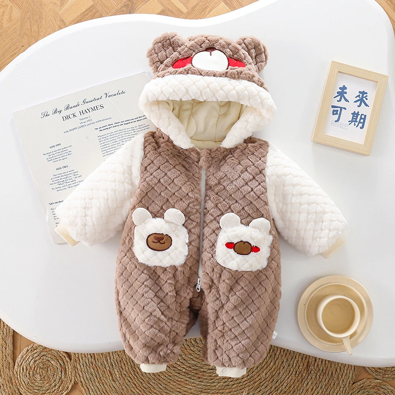 婴儿冬款连体衣外套加厚保暖卡通可爱小羊驼毛毛衣爬服哈衣外出
