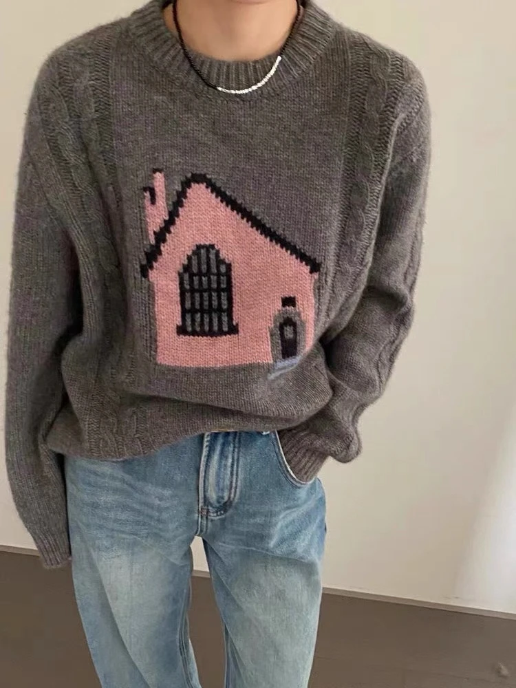 /小房子/欧洲站秋冬新款欧货小房子图案麻花针织毛衣女92828