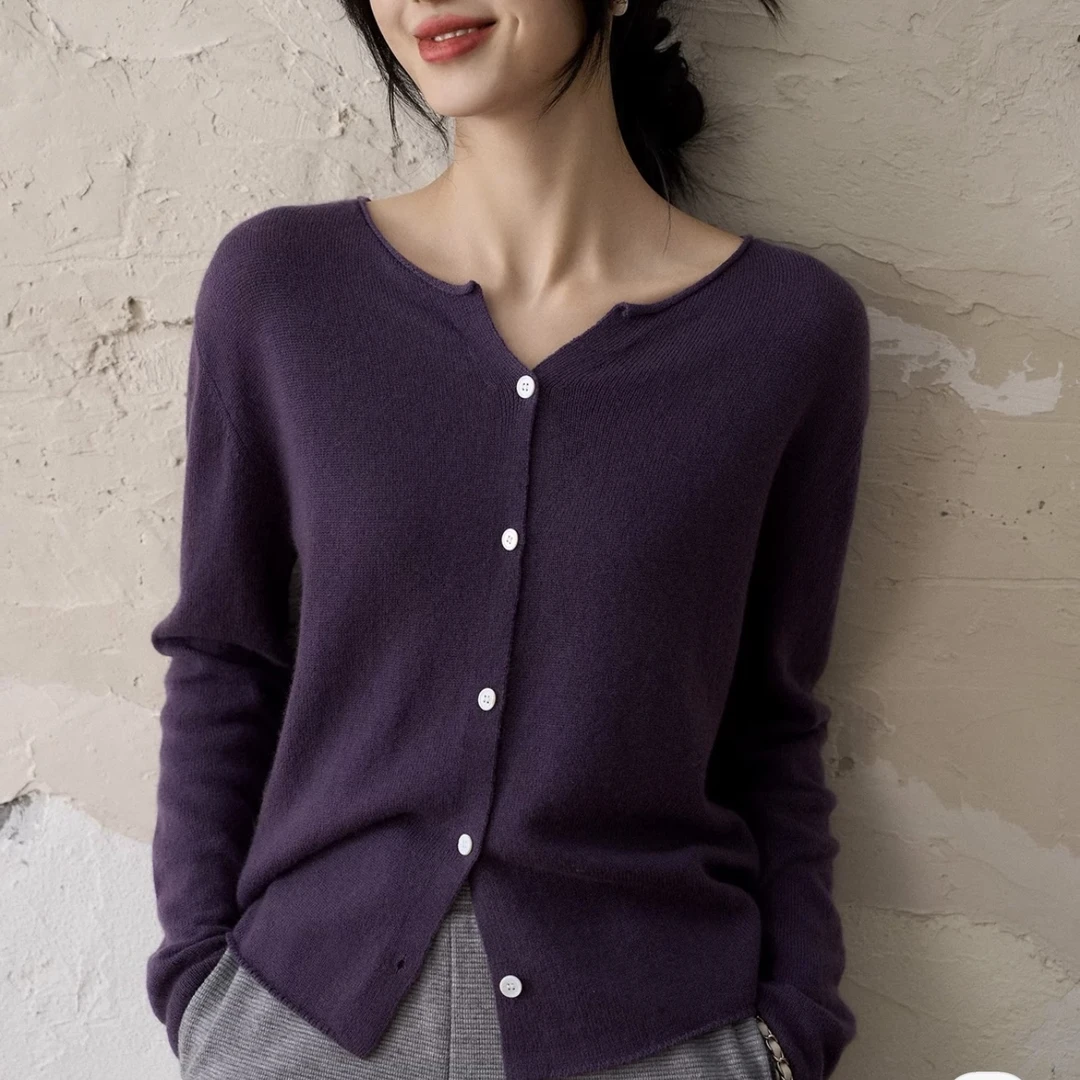 /芋紫开衫/秋冬高级色系柔雾感针织开衫女 93576
