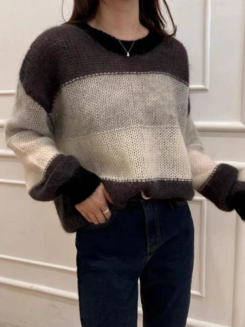 /格雷灰套头/秋冬新款渐变色套头氛围感慵懒风毛衣93399