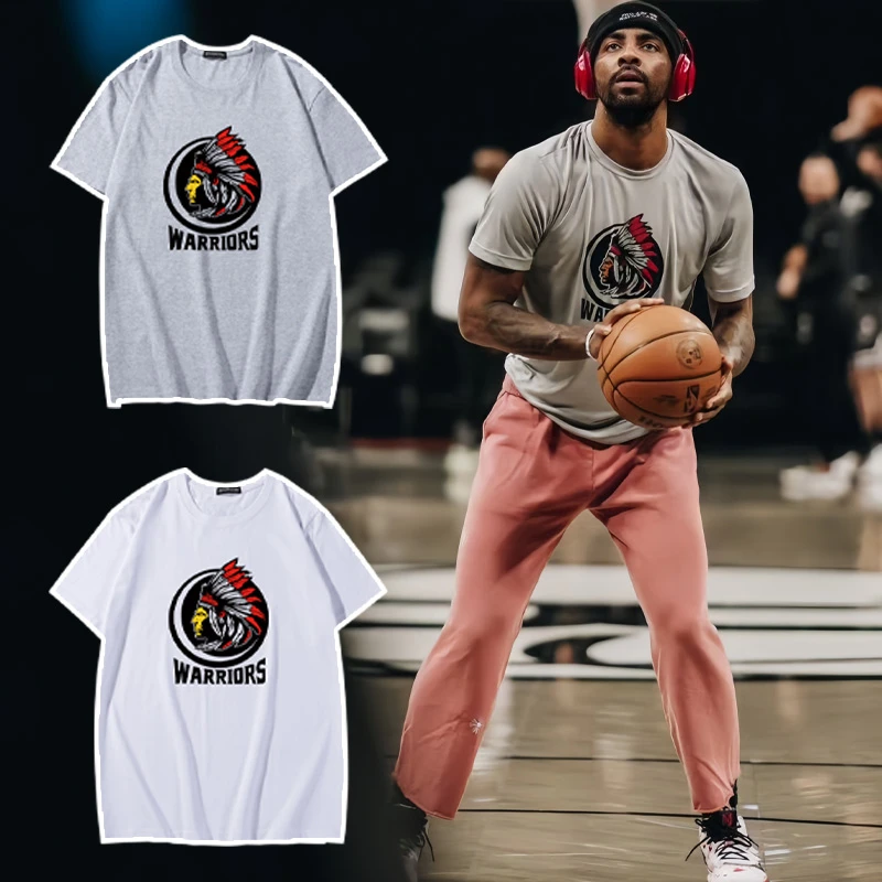 夏季欧文印第安头像训练短袖 美式篮球纯棉训练宽松投篮服圆领T恤