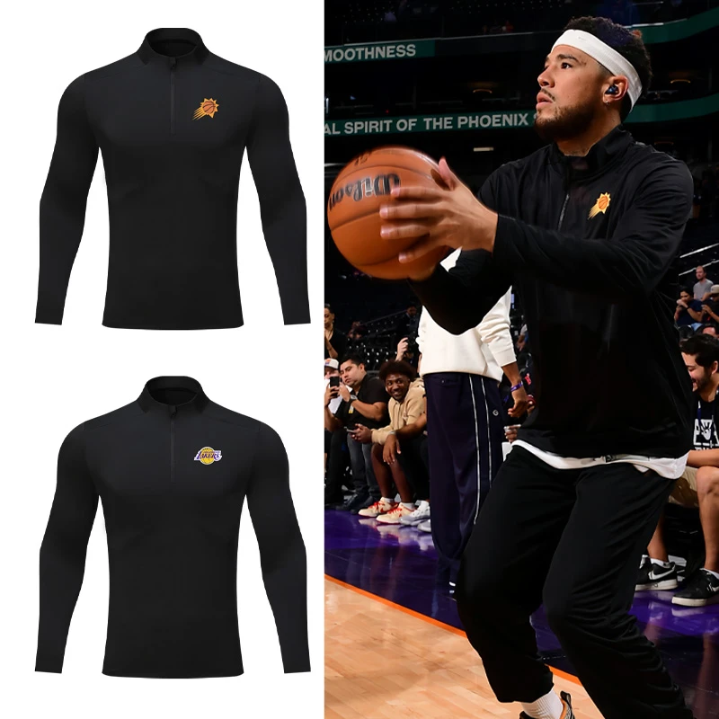 布克半拉链高弹速干训练投篮服长袖湖人詹姆斯篮球运动健身短袖T