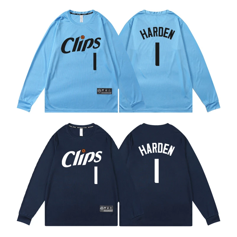 快船哈登伦纳德训练速干投篮服长袖美式秋冬乔治篮球上衣健身T恤