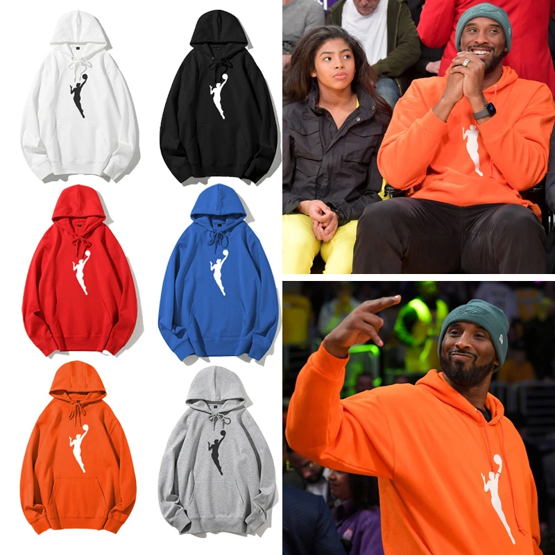 科比Gigi同款橘色纪念篮球连帽卫衣男女套头秋冬加绒休闲运动帽衫