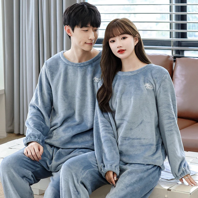 法兰绒睡衣女保暖睡裤家居服女加绒暖暖裤冬季加厚款珊瑚绒睡衣女