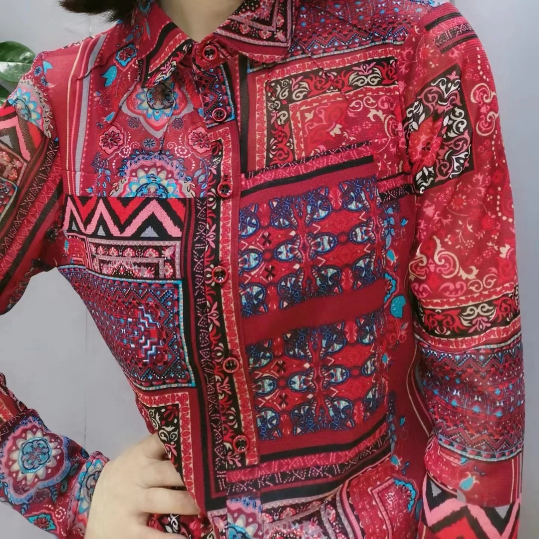 812-13女士过油网纱衬衫