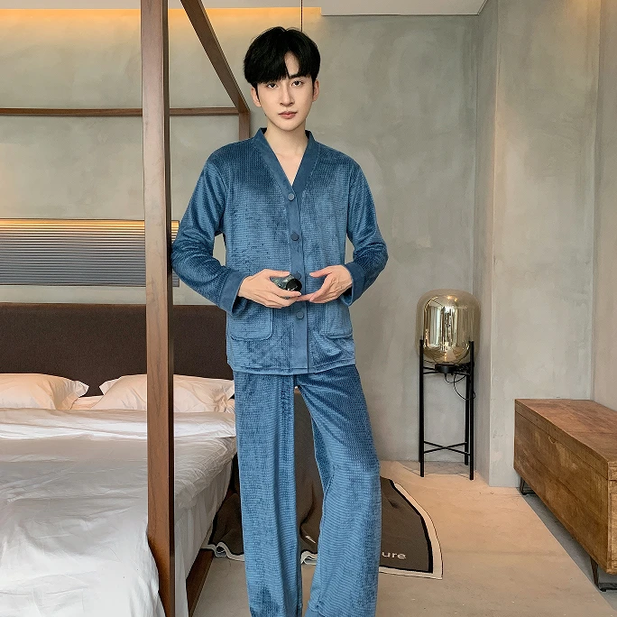 【V领男士新款】海岛绒大码男士秋冬款宽松休闲家居服睡衣时尚套装