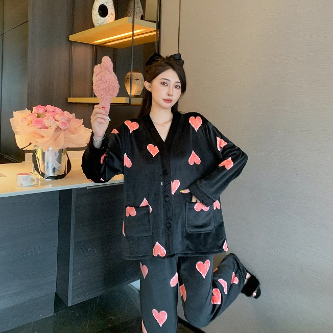 【红爱心海岛绒】秋冬新款大码睡衣家居服女士保暖高档可外穿爆款