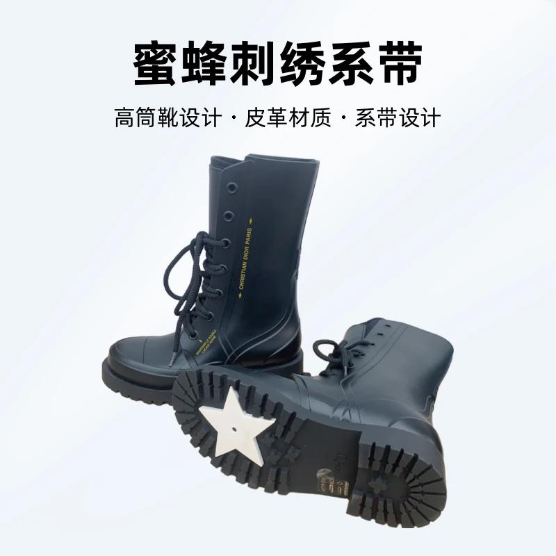 99新 DIOR/迪奥 奢物瑾选刺绣系带高筒靴 黑色35码原价9200时尚