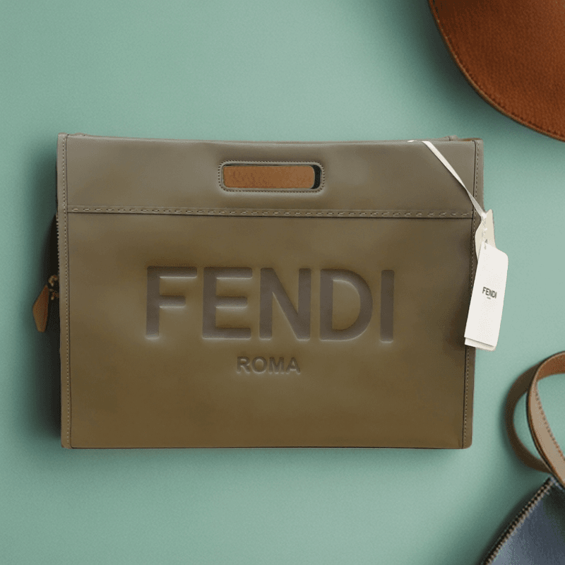99新 FENDI/芬迪 奢物瑾选灰绿色 大托特 专柜价 19000