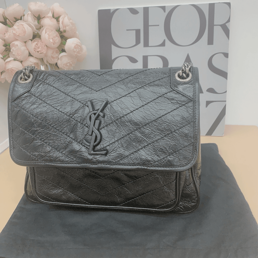 95新 YSL/圣罗兰 Ysl圣罗兰 中号 niki  D扣  黑