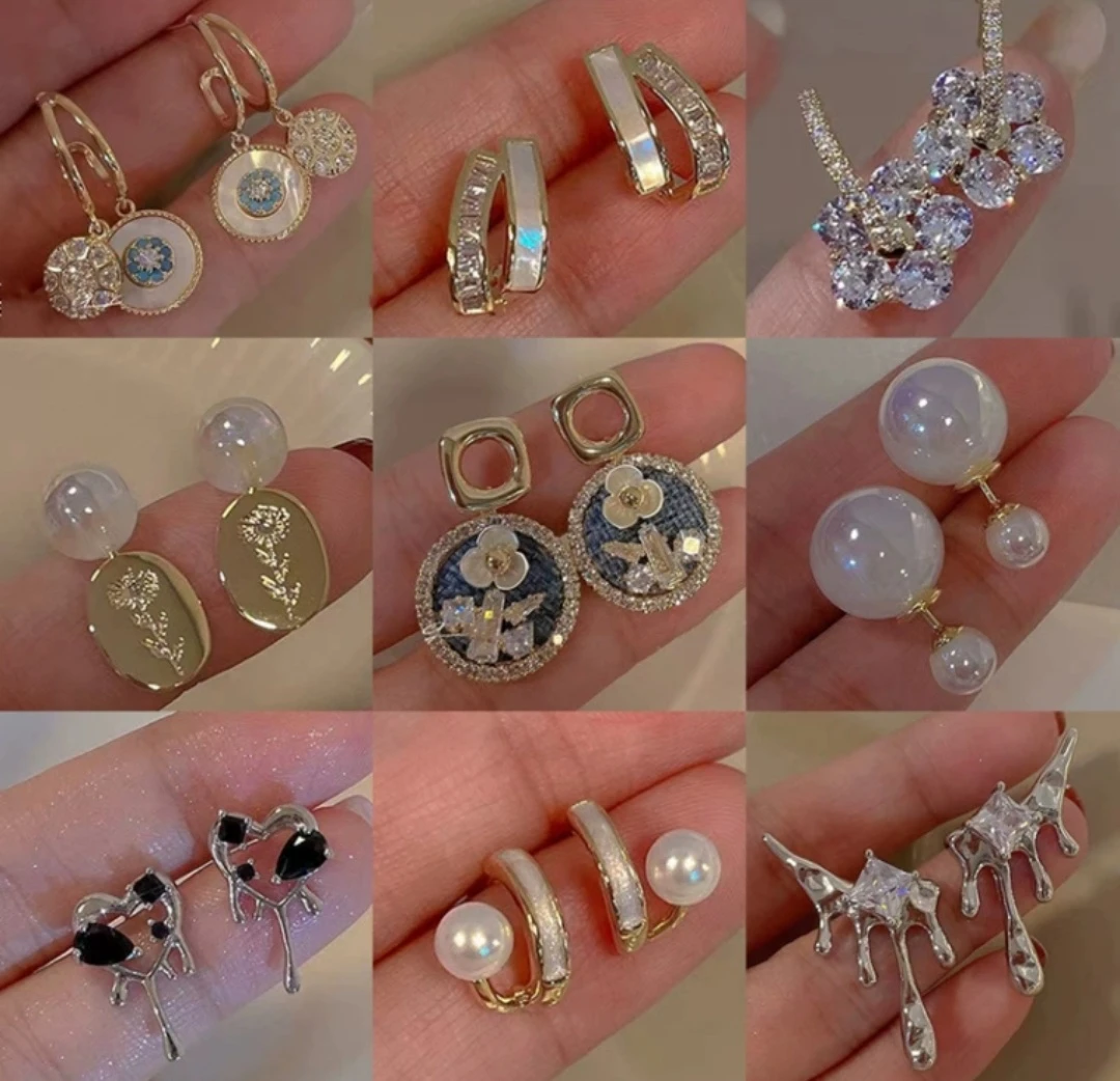 铜合金仿珍珠耳饰 复古港风花朵耳环女仙气质简约耳钉耳饰