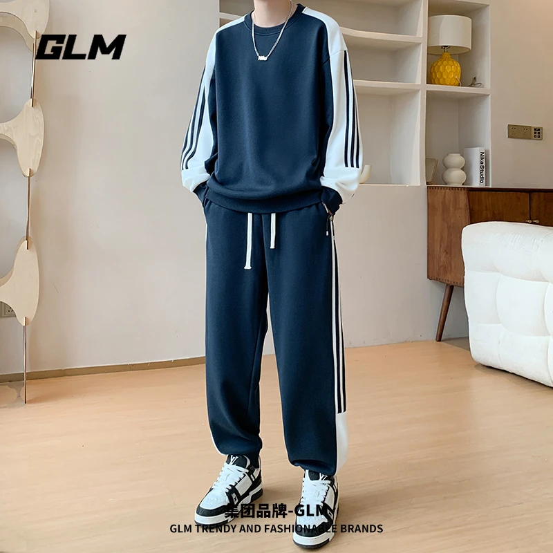 【运动套装】GLM冬季男士休闲卫衣加绒加厚上衣服跑步户外运动服装