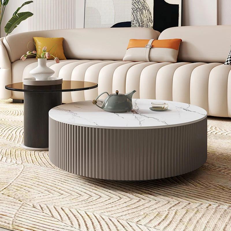 岩板大小圆茶几组合现代轻奢客厅小户型新款ins风创意玻璃茶几桌