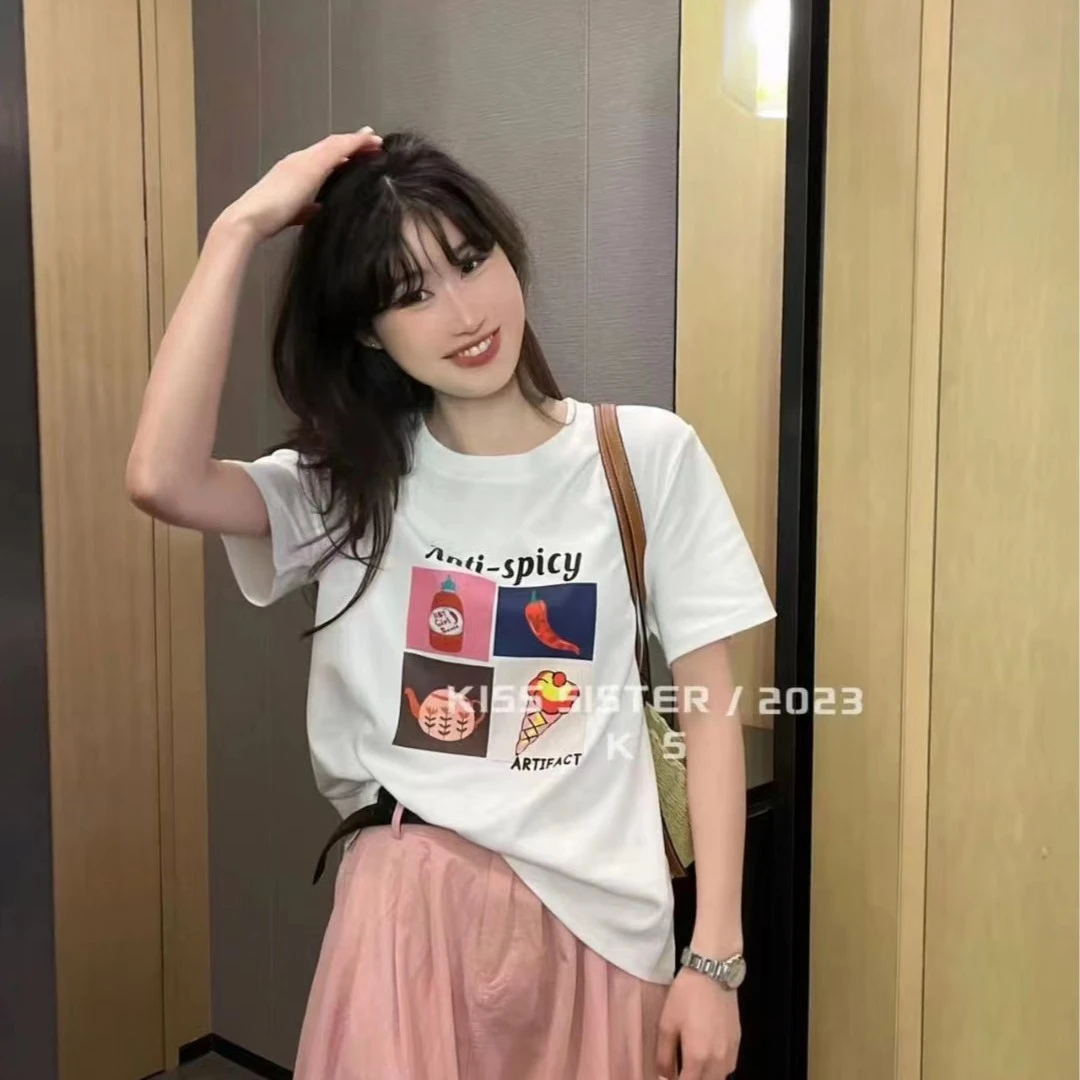 十三行高货上衣女装KISS SISTER韩版夏季新款趣味印花短袖t恤027