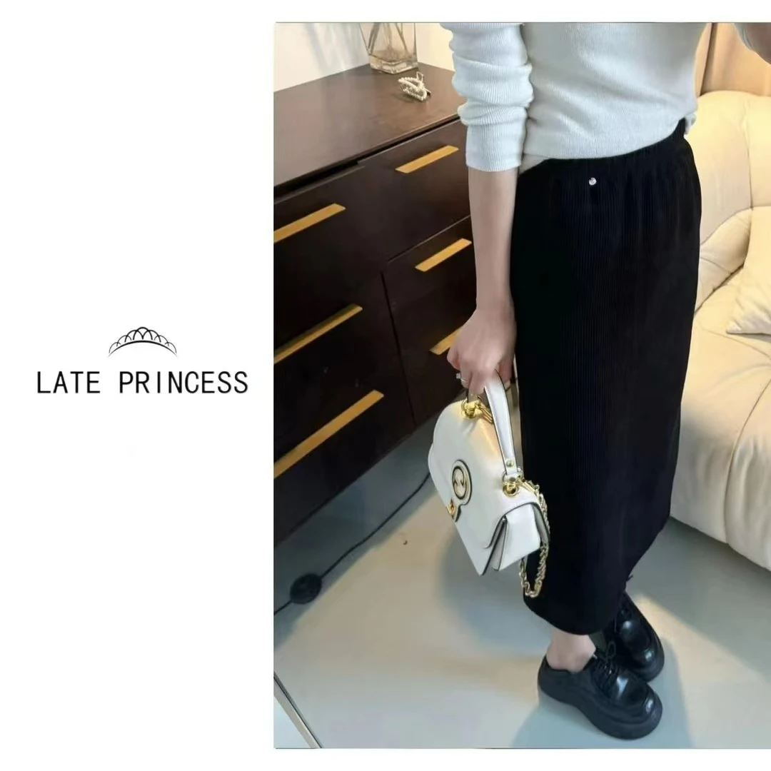 LATE PRINCESS【剪影】冬季新款高级感黑色小个子A字直筒半身裙长裙