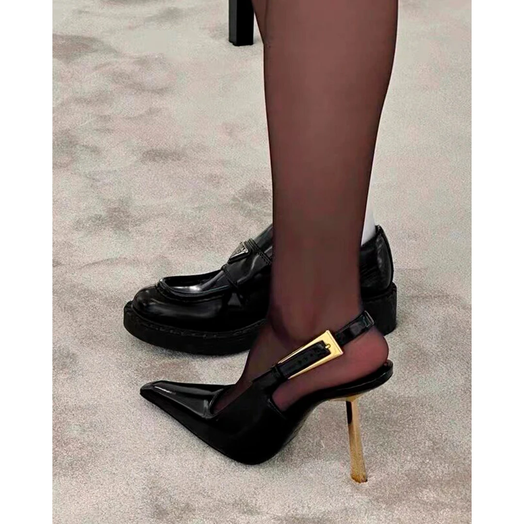 黑色浅口高跟鞋女2025新款气质性感单鞋细跟百搭一字带凉鞋高级感