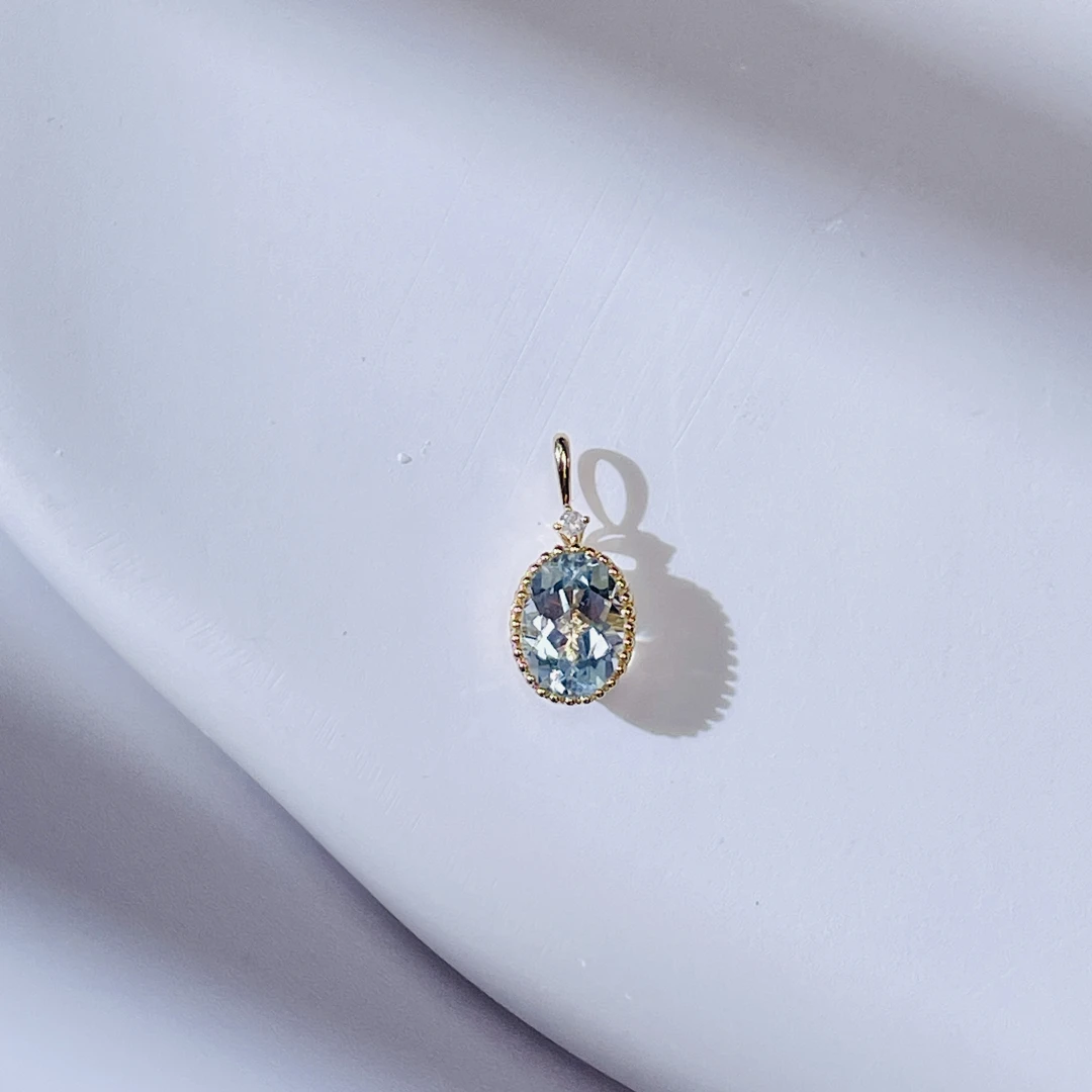 18K黄 圣玛利亚海蓝宝吊坠 （不含链）蓝色经典切工简约吊坠百搭