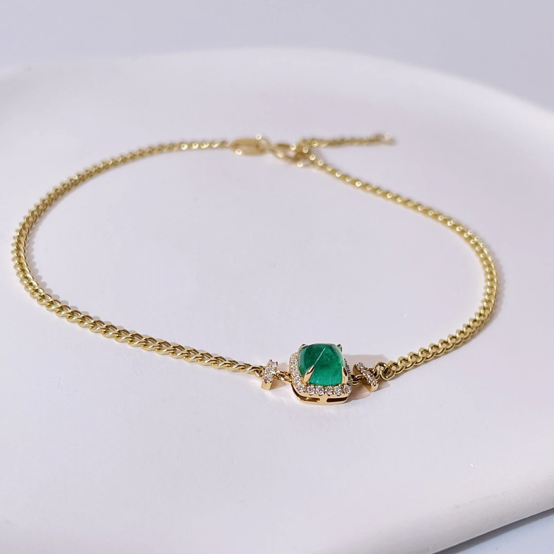 18K金钻石镶嵌祖母绿古巴手链轻奢重金